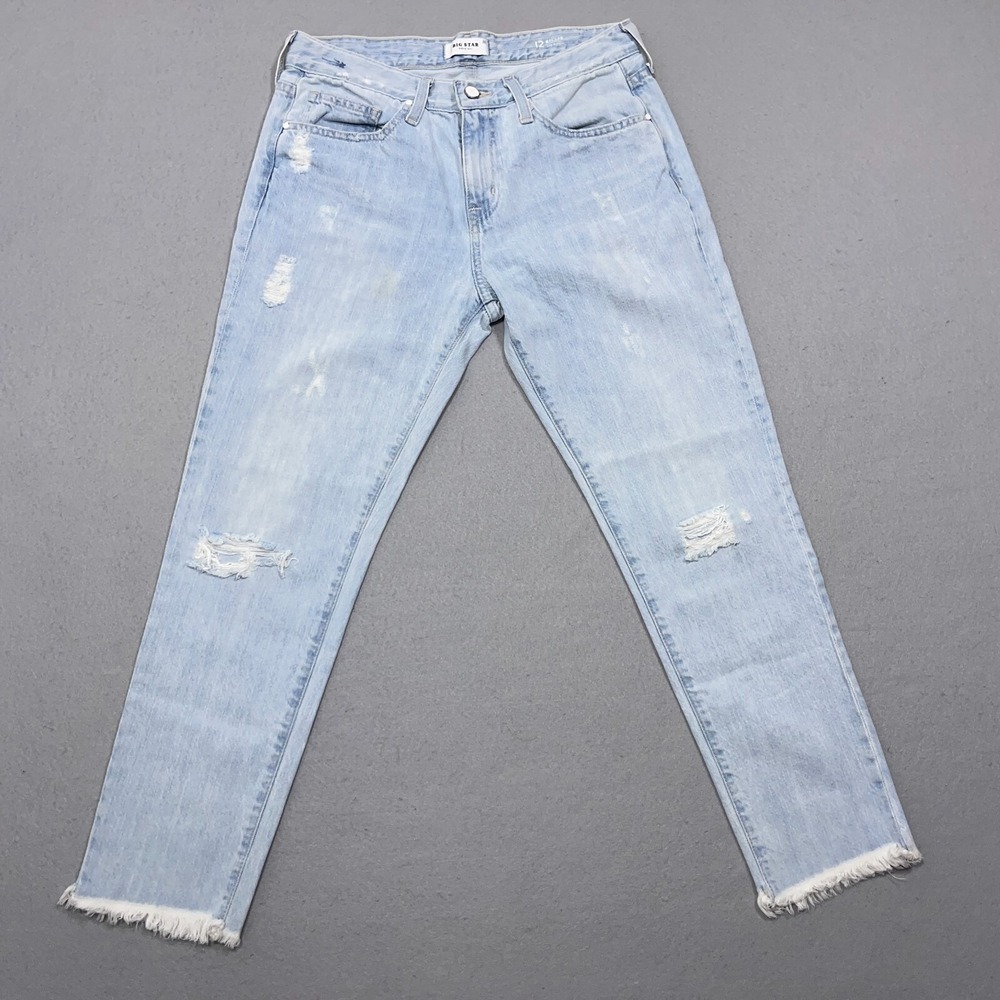 Big Star Billie Slim Slouch Jeans Women 26 Light Wash Distressed Raw Hem Dadcore